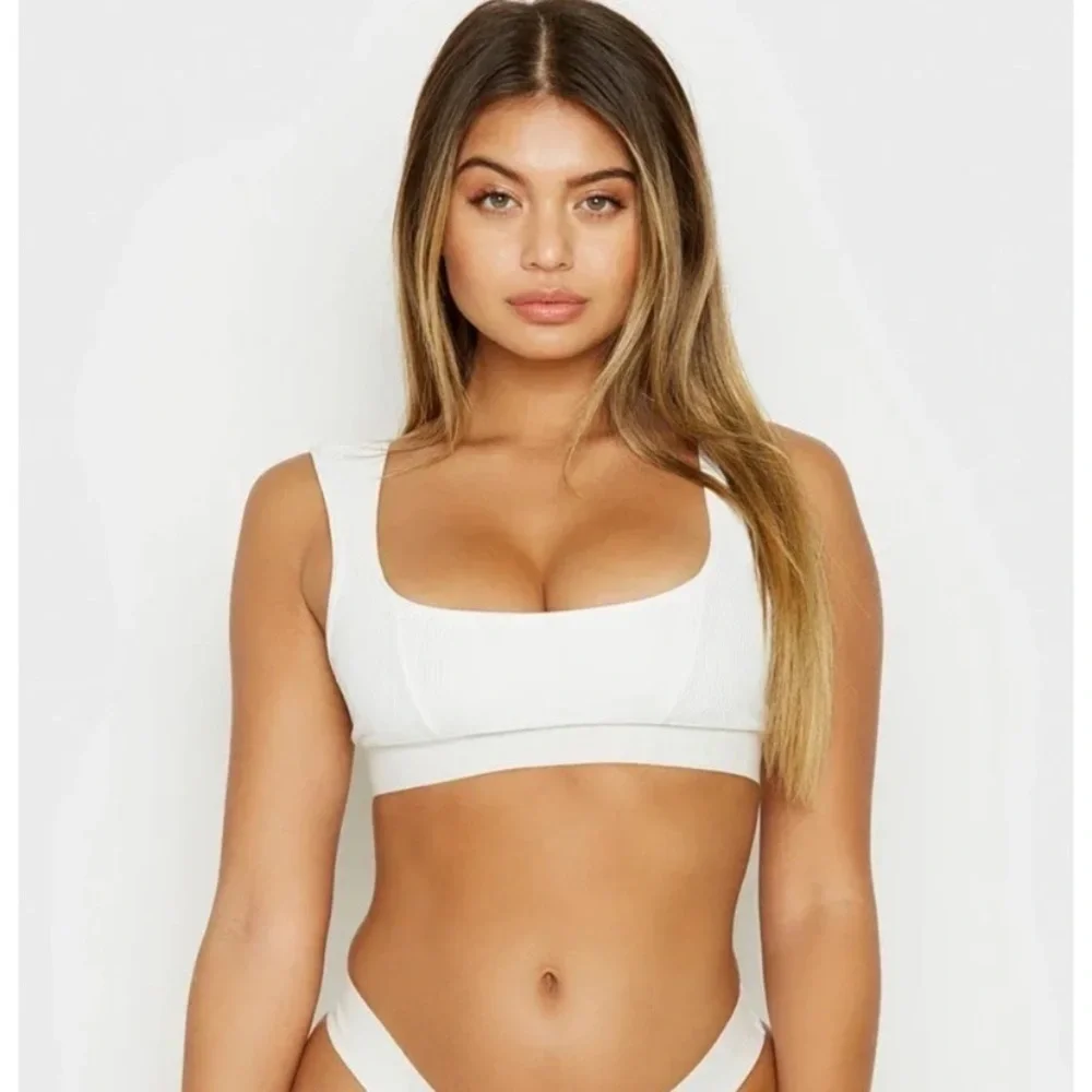 New! Frankie's Bikinis Drew ribbed Bralette Bikini Top white 14732